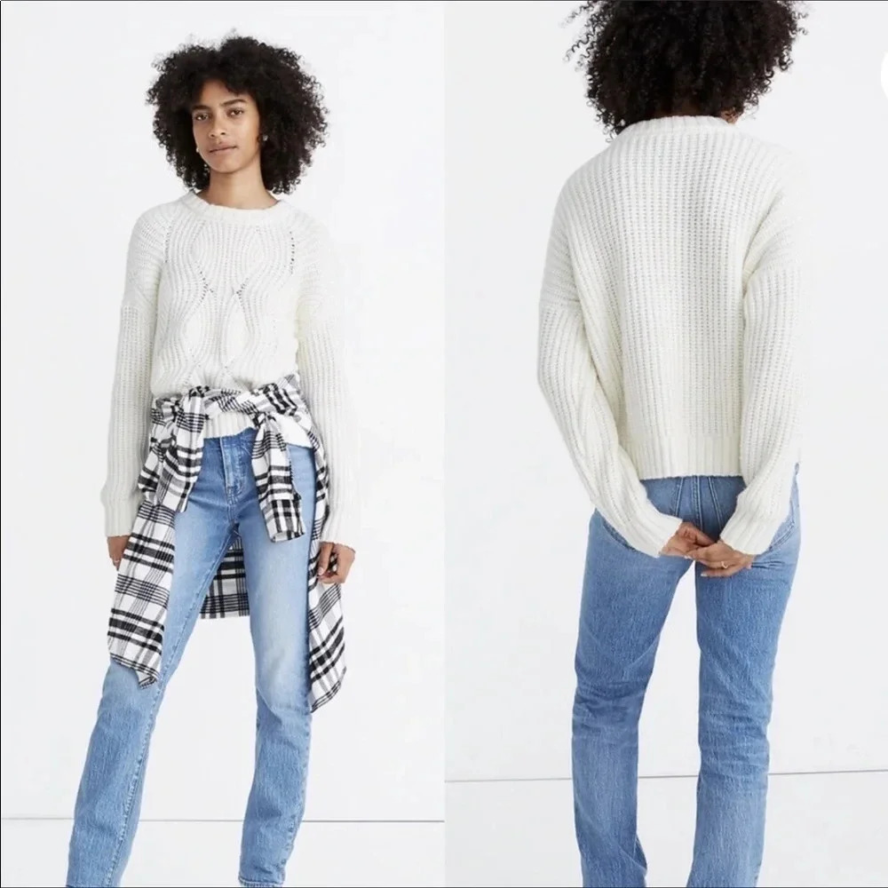 Madewell Everett Rib Play Ribbed Cable Knit Sweater Pullover Blouse Plus 2X v6x